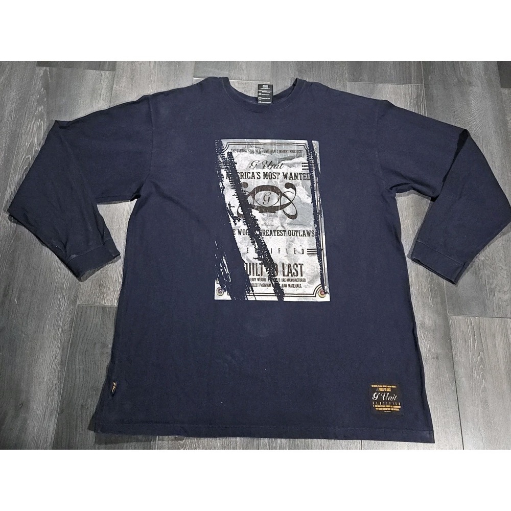 VTG G Unit Long Sleeve T Shirt Men 2XL Blue Most Wanted Raw Material Y2K Hip Hop